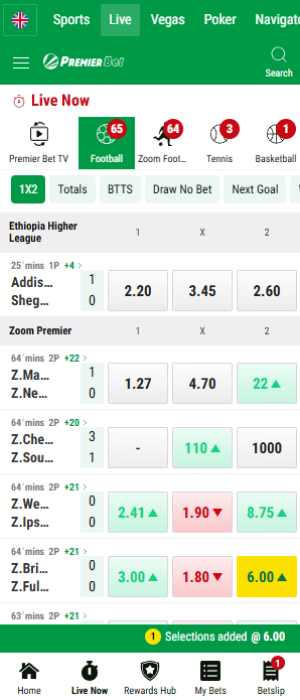 On the Premier Bet app, Tanzanian bettors can bet on events in Live mode