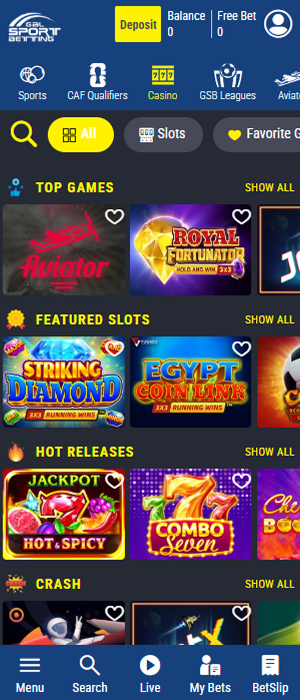 Casino games section in the Gal Sport Betting app