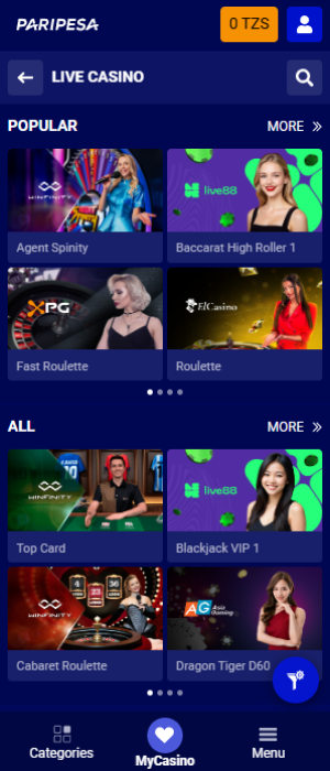 The PariPesa app allows players from Tanzania to play live casino games